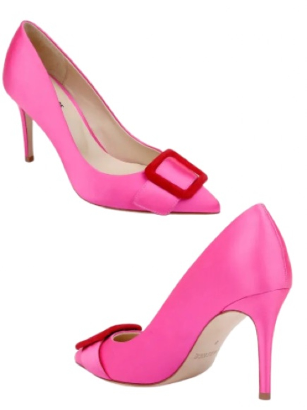L’AGENCE Helene Hot Pink Red Velvet Buckle Pointed Toe Pumps | Size 10